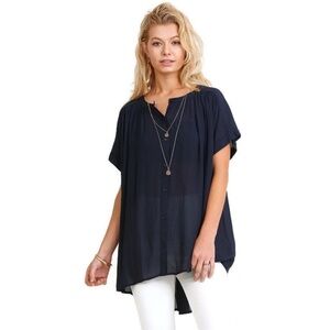 Navy Mandarin Collar Button Up Tunic